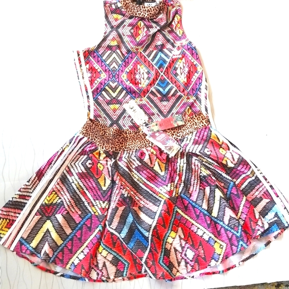 FARM Rio Dresses & Skirts - Adidas x Farm Rio RARE HTF Bodysuit ZIG ZAG Swing Elastic Waist Skirt Set L NWT